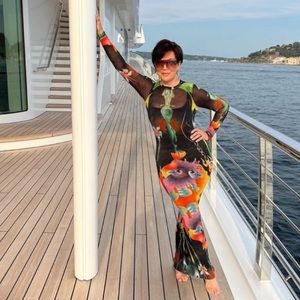 SKIMS Summer Mesh Long Sleeve Dress in Obsidian Print NEW